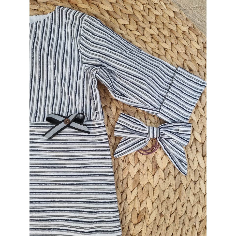 Đầm kẻ sọc xám nơ túi tay lỡ Sora Chan - M029