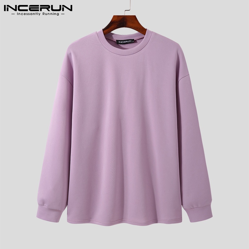 Áo Sweatshirt INCERUN cổ tròn tay dài màu trơn đơn giản dành cho nam