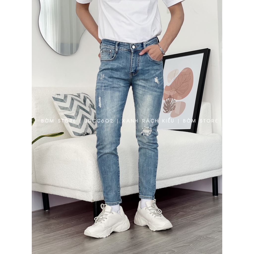 Quần Jean Dài Nam Cao Cấp Màu Xanh Rách Kiểu BEACON DENIM Form Slim Fit JDCC602