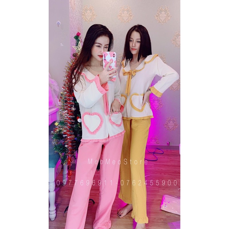 Set Đồ Bộ Nữ Pijama Tiểu Thư Tay Lửng Phối Kiểu Cực Xinh Xắn Đáng Yêu | BigBuy360 - bigbuy360.vn