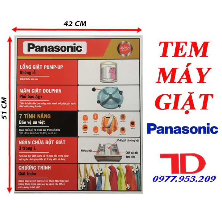 Tem dán máy giặt PANASONIC + tặng băng keo 2 mặt