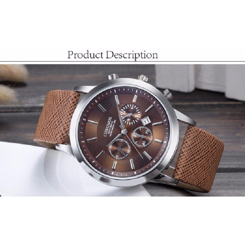 Đồng hồ dây da thời trang nam Chronos