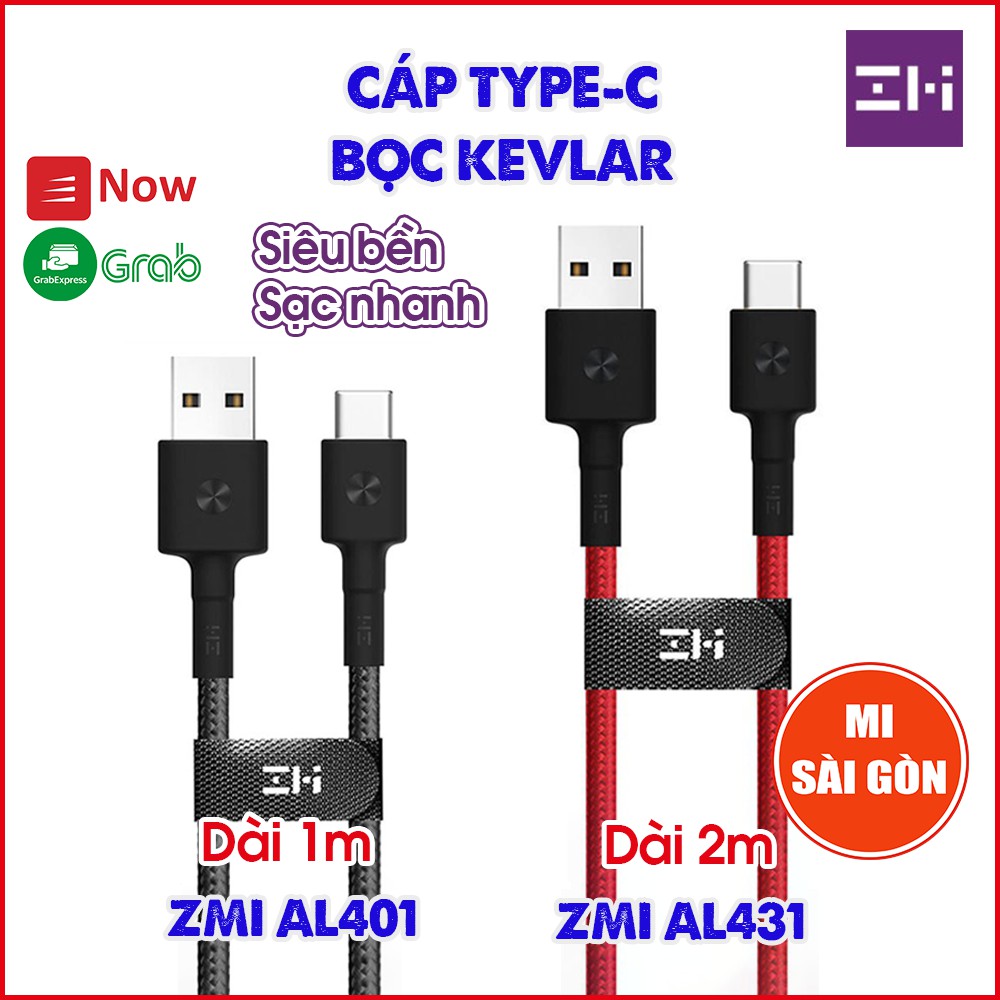 [Hỏa Tốc HCM] Cáp Type C bọc sợi Kevlar ZMI AL401 Dài 1m / AL431 Dài 2m