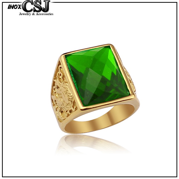 NHẪN NAM INOX MẠ VÀNG ĐÁ XANH LÁ CHẠM RỒNG siêu đẹp - tặng hộp đựng xinh xắn