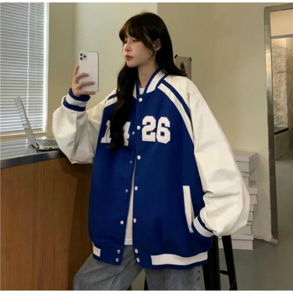 Áo Khoác Bomber Jackets Varsity IN Chữ 𝐅𝟒𝟐𝟔 Chất Da Lộn Lót Dù  Form Rộng Basic Nam Nữ Unisex Couple Ulzzang
