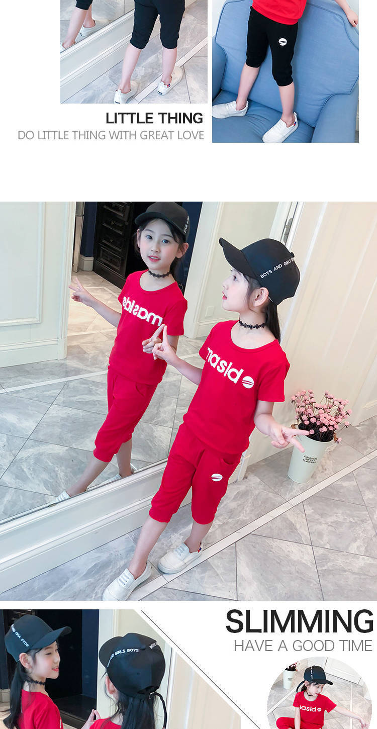 Spot girls' summer suit 2021 new children's summer foreign style short sleeve sports two piece suit for 12-year-old girl