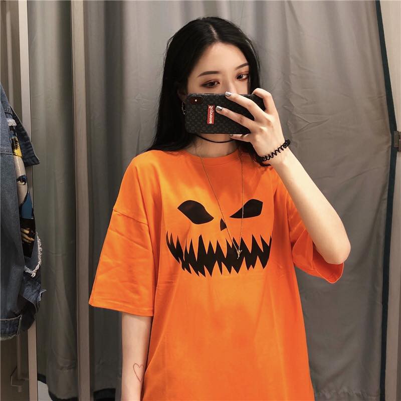UNISEX - ÁO THUN TAY LỞ MÀU CAM - ÁO THUN HALLOWEEN