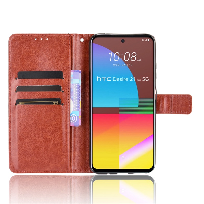 Bao Da Điện Thoại crazy horse Dạng Ví Bảo Vệ Toàn Diện Cho htc desire 21 22 pro 5g 20 plus u20 5g Ốp