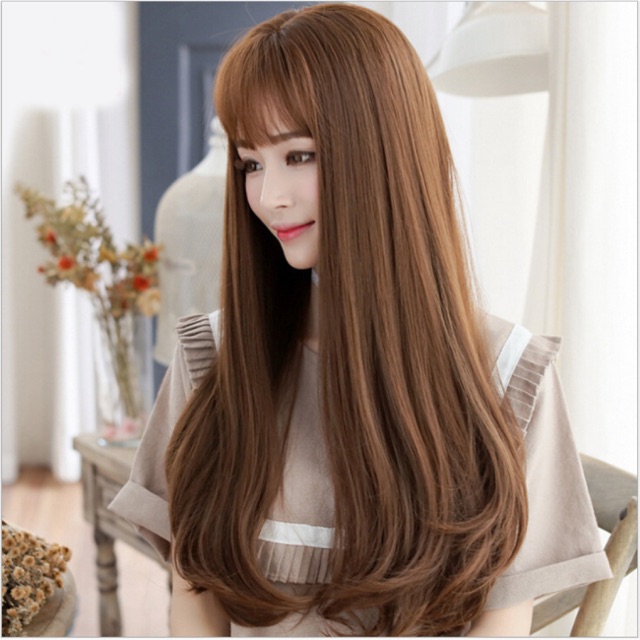 TẶNG LƯỚI TRÙMTóc giả nữ cao cấp có da đầu - TG284 ( màu nâu vàng )
