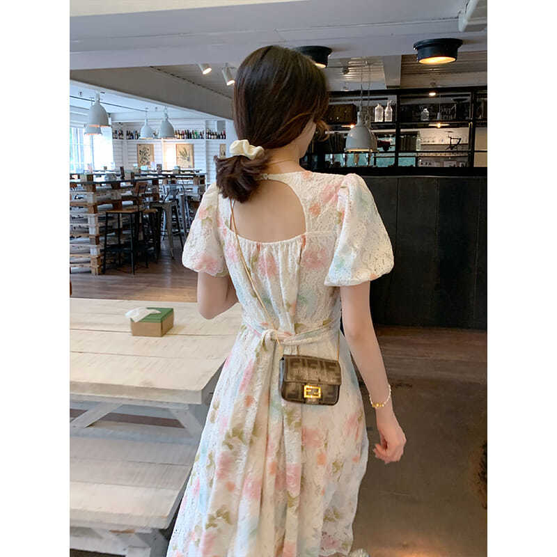 Đầm Maxi Ngắn Tay Hở Lưng Họa Tiết Hoa Xinh Xắn Dành Cho Nữ / Size S-2Xl | BigBuy360 - bigbuy360.vn