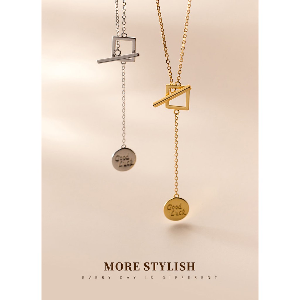 Dây chuyền bạc Ý s925 thả dài khắc chữ Good Luck D7818 - AROCH Jewelry