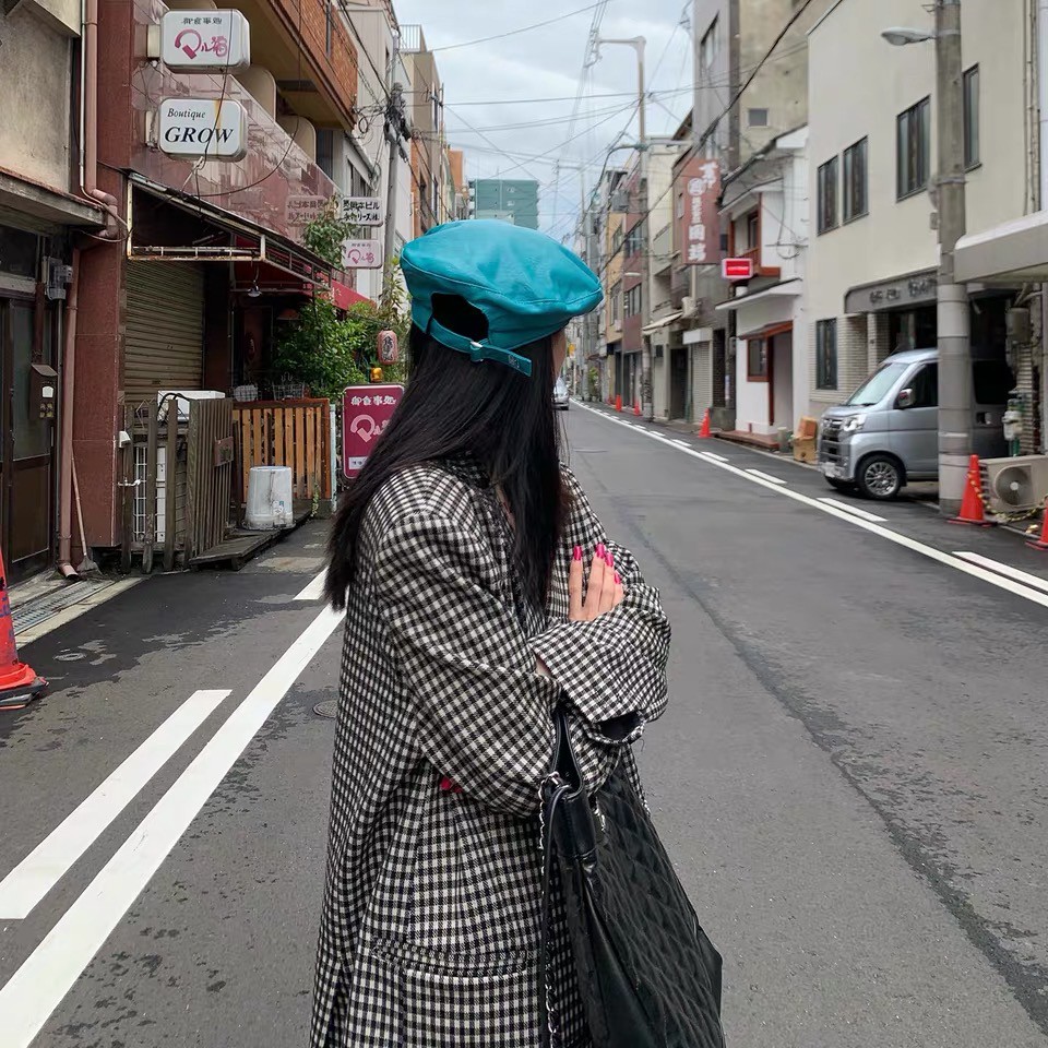 Mũ nồi da PU phong cách thời trang thu đông phong cách nghệ sĩ phương Tây Nhật Bản có thể điều chỉnh