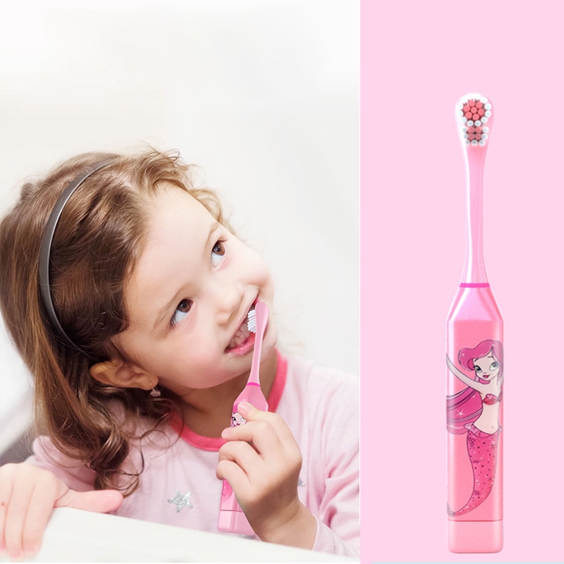 [Hàng mới về] Bàn chải đánh răng điện 2 mặt in hoạt hình cho trẻ em