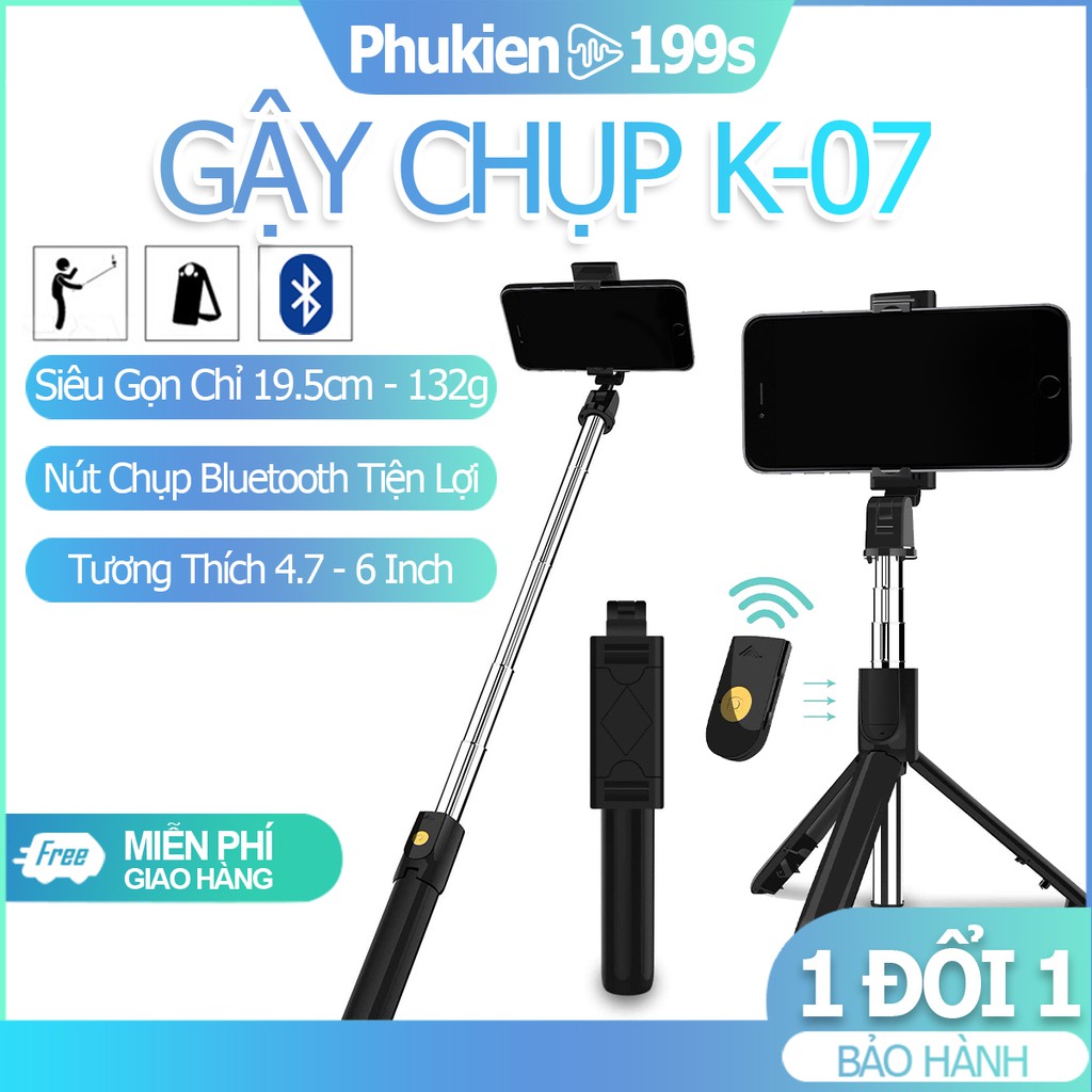 Gậy chụp ảnh 3 chân Tripod Mini K07 có kèm nút BLUETOOTH kết nối phạm vi 10m