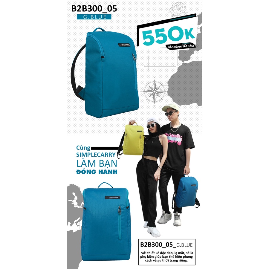 Balo Laptop Thời Trang Công Sở Chất Liệu Chống Nước SimpleCarry B2B300_05_G.BLUE Màu Xanh Ngọc