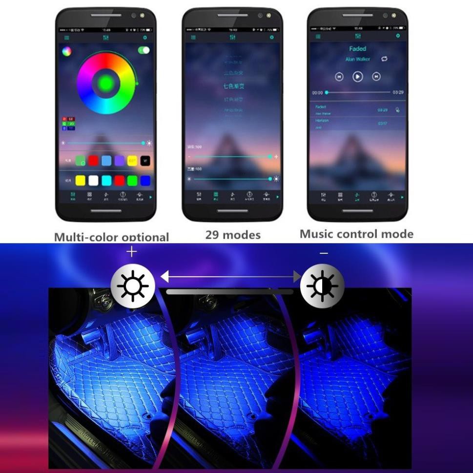 Bộ 72 Đèn Trang Trí Gầm Ghế, Gầm Taplo, Chân Thắng  Led RGB 5050SMD 12W Cảm Biến Mạch