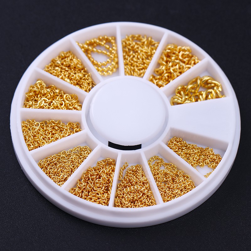 UR SUGAR Hộp phụ kiện trang trí móng tay hình dây xích cho gel UV màu vàng đồng
