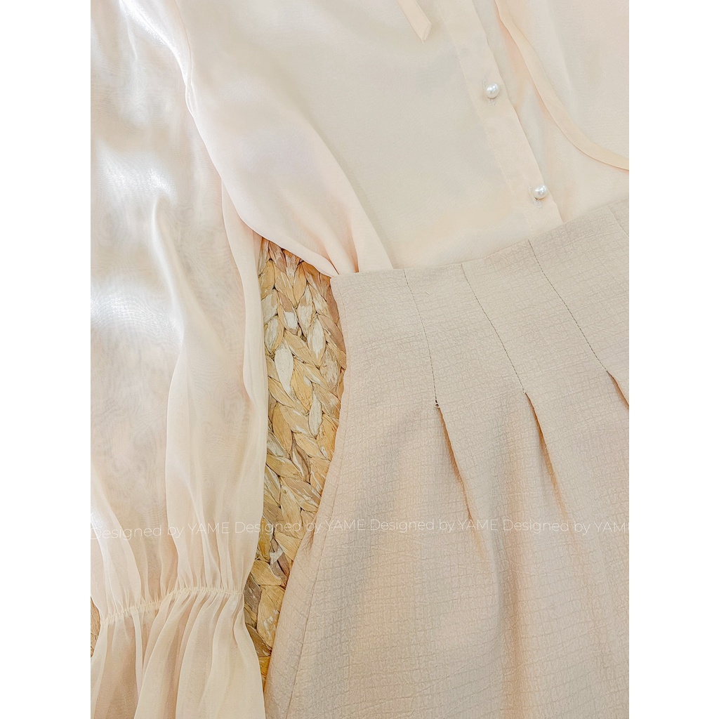 Set bán lẻ gồm áo sơ mi công sở, chân váy midi dáng dài OLI YAME