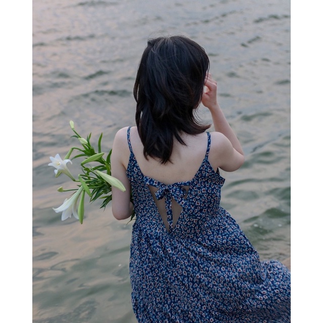 Đầm hai dây hở lưng hoa nhí | Lá Xoè