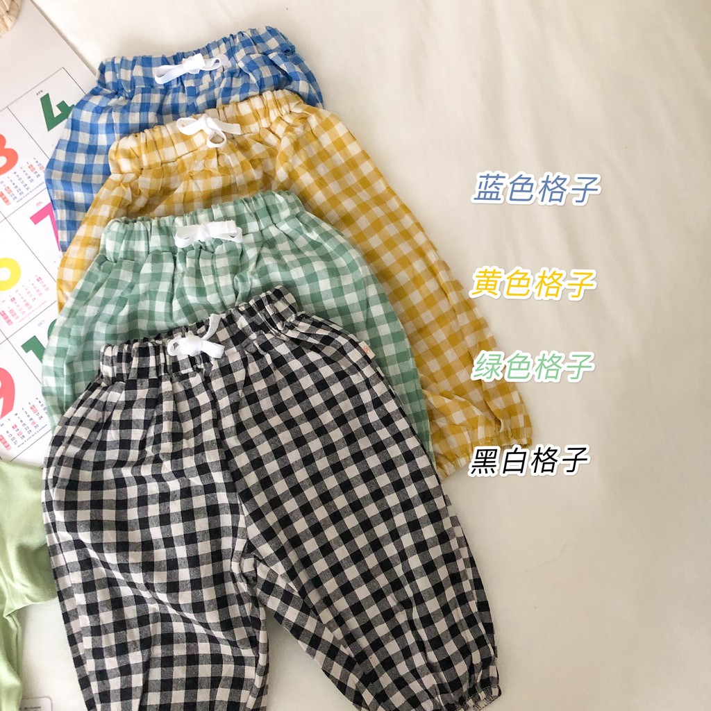 Quần dài chống muỗi họa tiết sọc caro phong cách Hàn Quốc cho bé