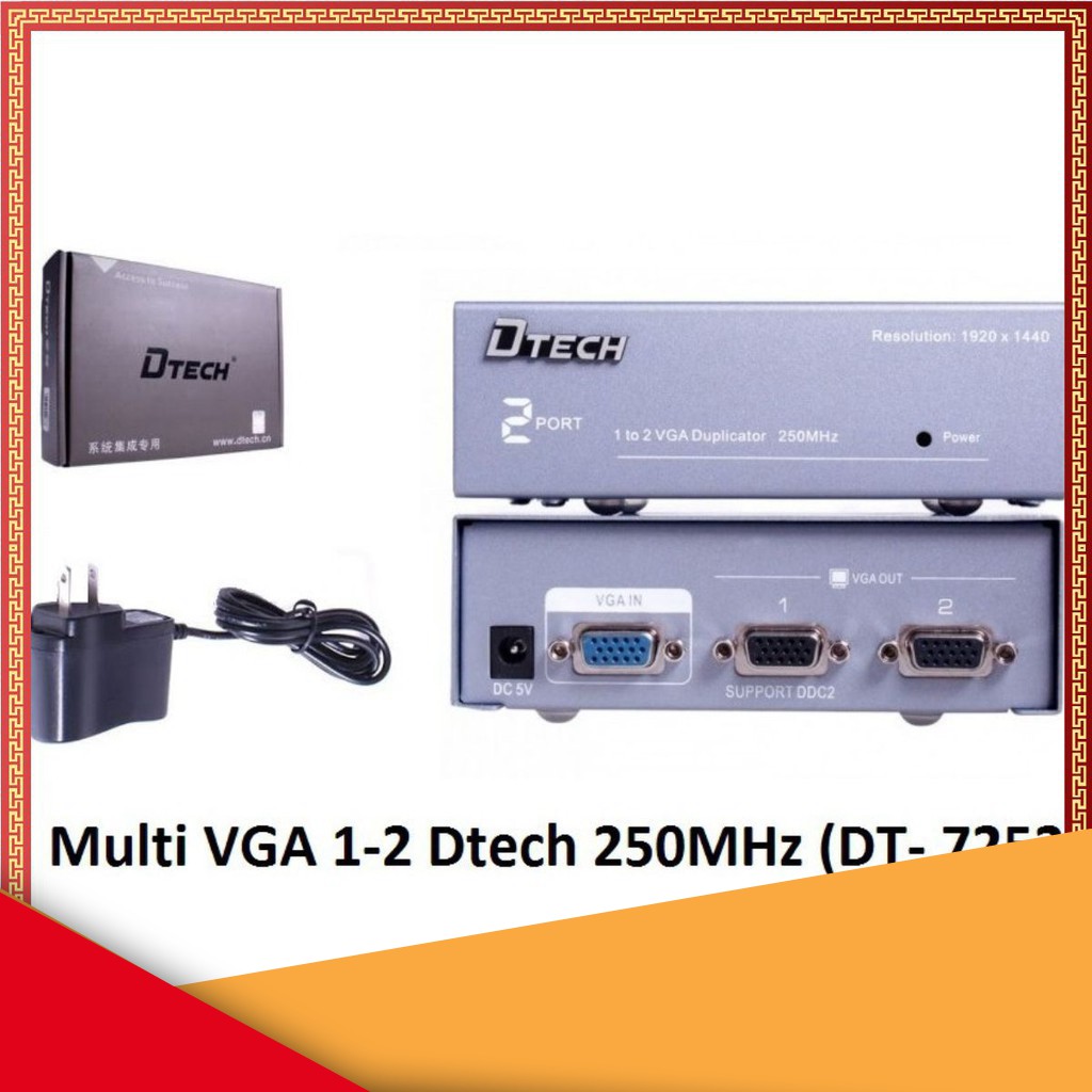 Bộ chia VGA 1 ra 2 DTech DT7252 chống va đập, hoen gỉ