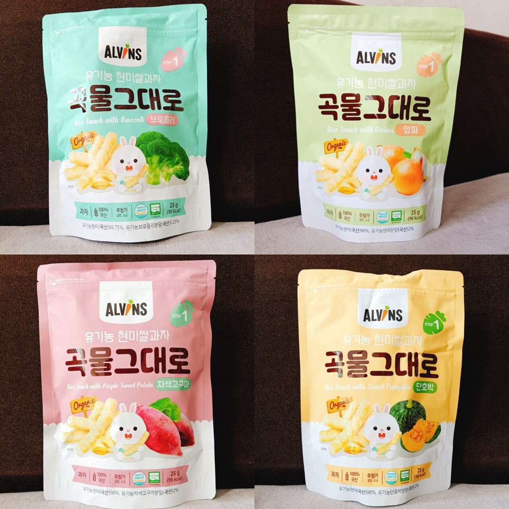 Bánh ăn dặm gạo lứt organic Alvins hình que cho bé 7m+, Suzy baby