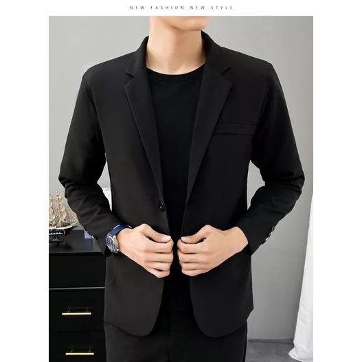 Áo khoác blazer màu đen thiết kế ôm dáng phong cách Hàn Quốc thời trang cho nam