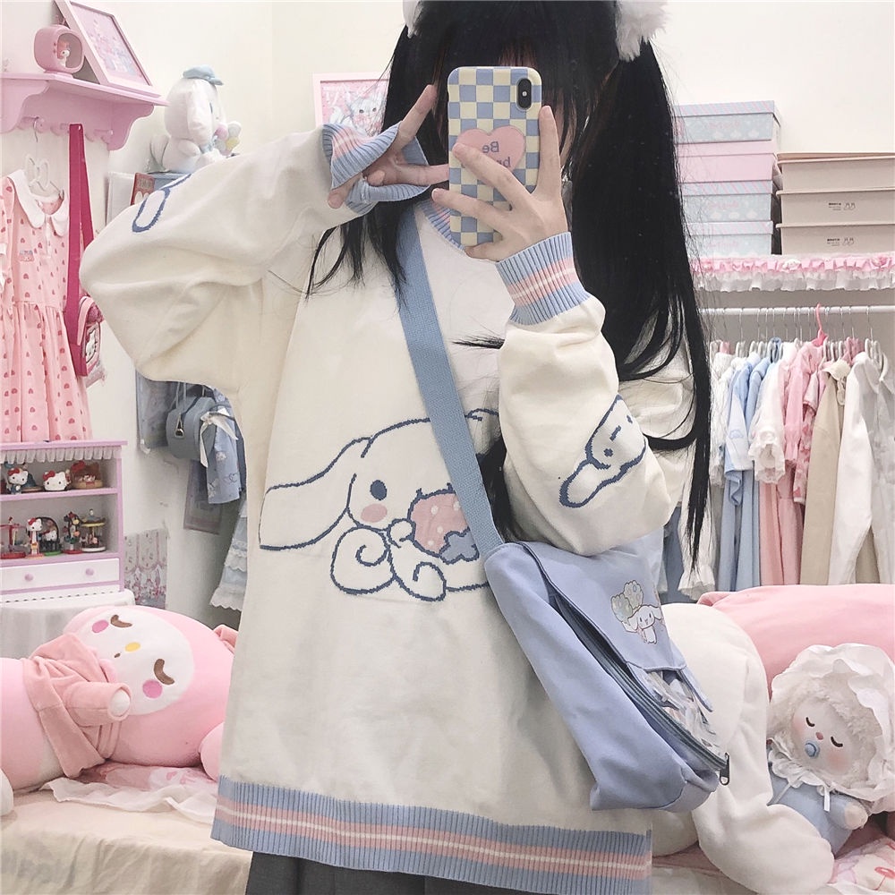 Áo sweater chui đầu họa tiết Cinnamoroll xinh xắn dễ thương phong cách đại học