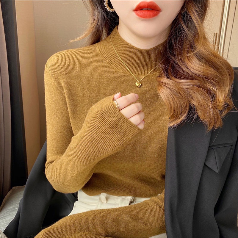 Áo Dệt Kim Tay Dài Cổ Cao Dáng Ôm Phong Cách Hàn Quốc Thời Trang Cho Nữ