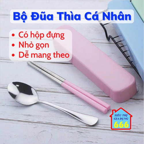 [HOTSALE] Bộ đũa thìa ❤️ Bộ thìa đũa cá nhân inox văn phòng tay cầm lúa mạch có hộp đựng sang trọng tiện lợi giá rẻ