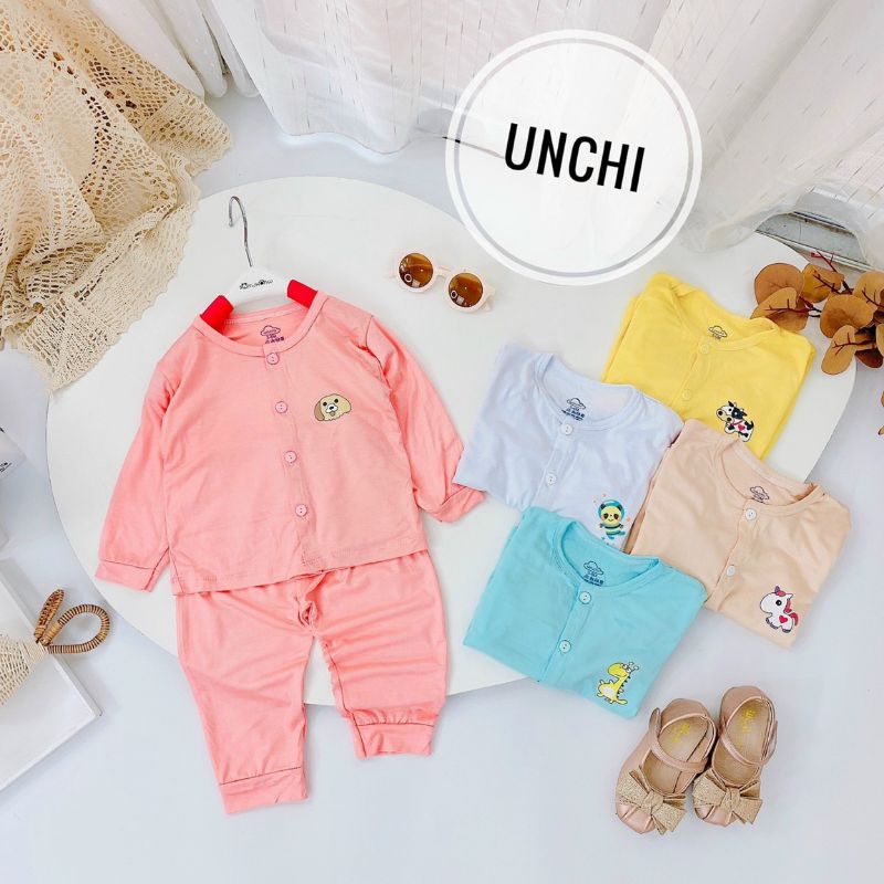 Bộ Quần Áo Dài Tay Unchi Vải Thun Lạnh Cho Bé 4-11Kg