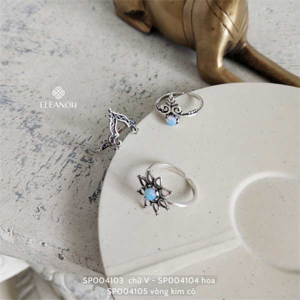 Nhẫn nữ hở bạc 925 Eleanor Accessories đính đá xanh phụ kiện trang sức 4103