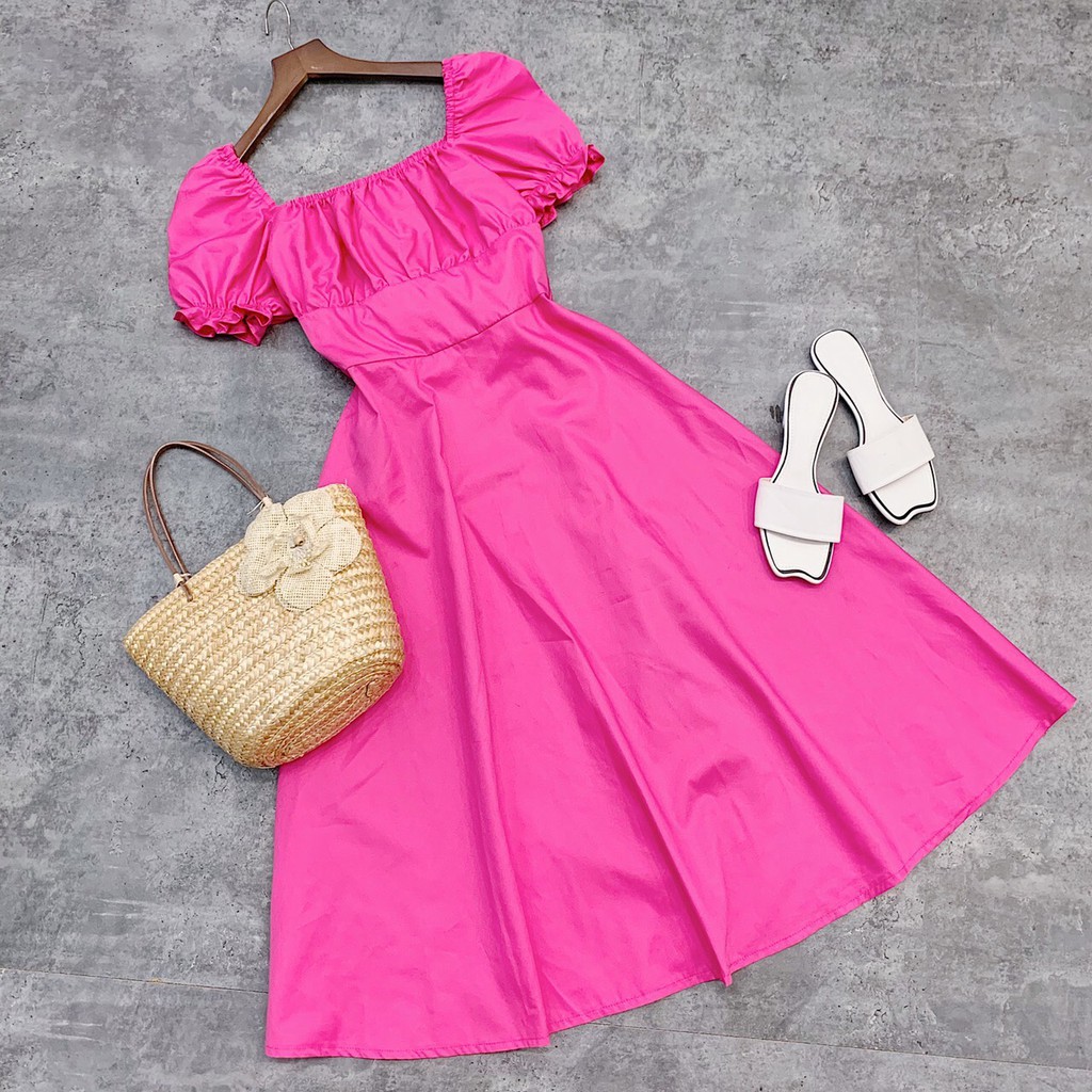 Đầm cổ u maxi nơ lưng Hồng | BigBuy360 - bigbuy360.vn