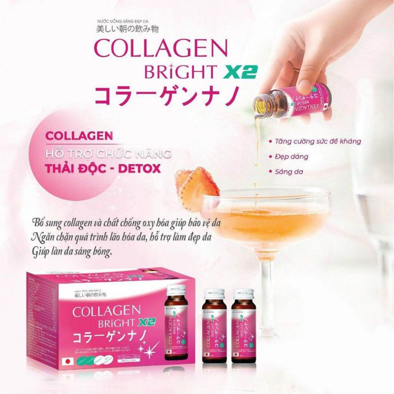 Nước uống trắng da collagen Bright X2 công nghệ Nhật Bản (hộp 10 chai)