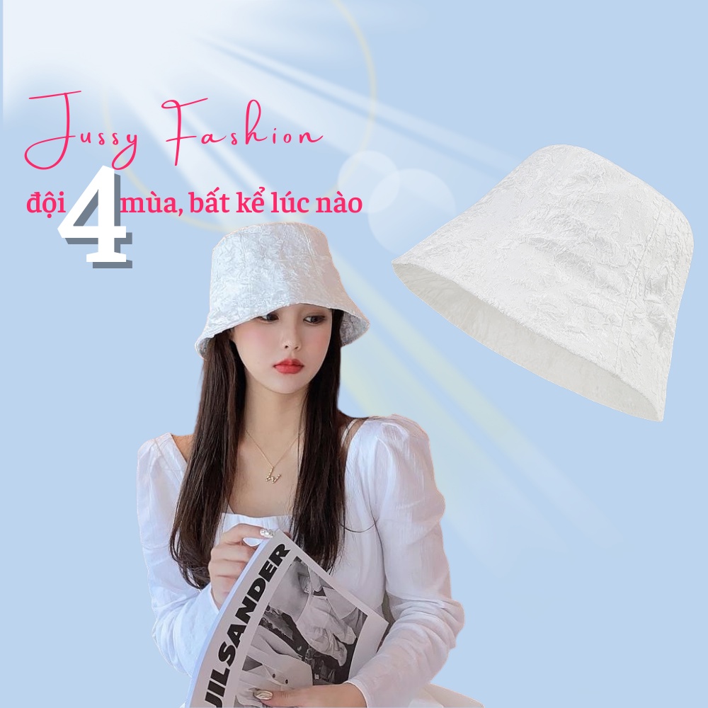 Mũ Bucket Nữ Vải Cotton Mềm Phối Ren Jussy Fashion Kiểu Nón Tai Bèo Vành Cụp Phong Cách Hàn Quốc Thời Trang Thu Đông