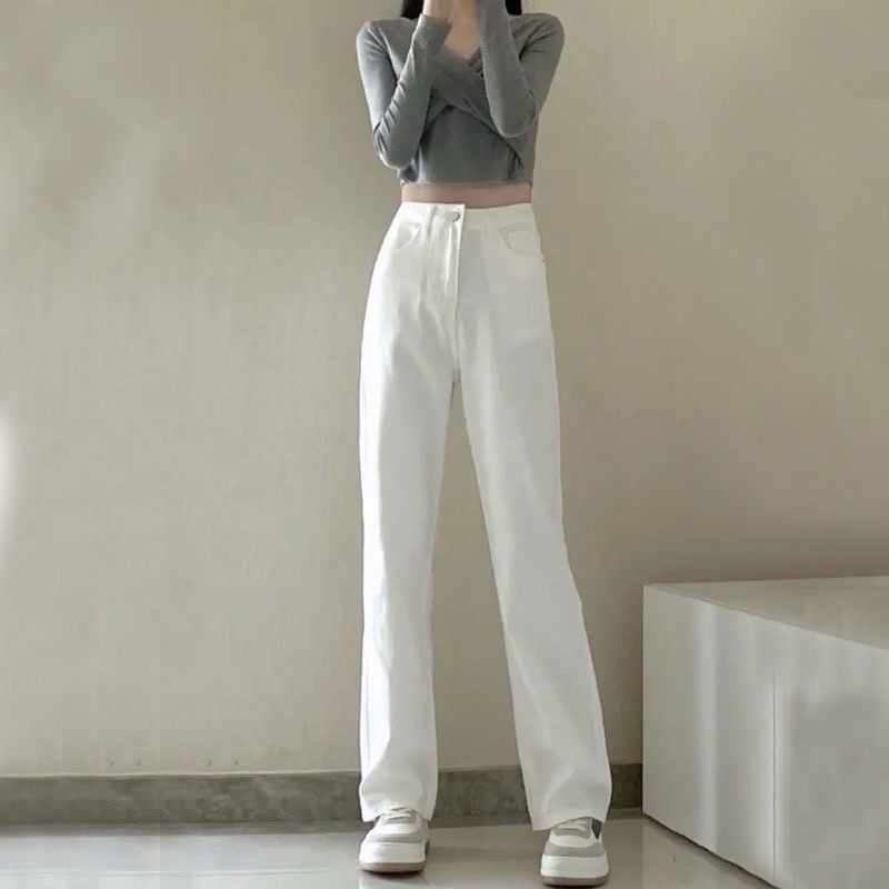 Quần Jeans Nữ Màu Đen Trắng Nâu Sữa Ống Đứng Phom Suông Cài 1 Cúc Chất Loại 1 Phong Cách Ulzzang Basic Mặc Hàng Ngày