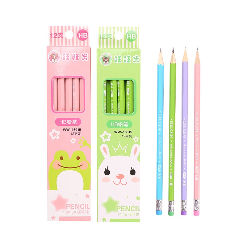 Set 12 Bút Chì Họa Tiết Động Vật Hoạt Hình Kèm Gôm Tẩy Tiện Dụng Cho Học Sinh