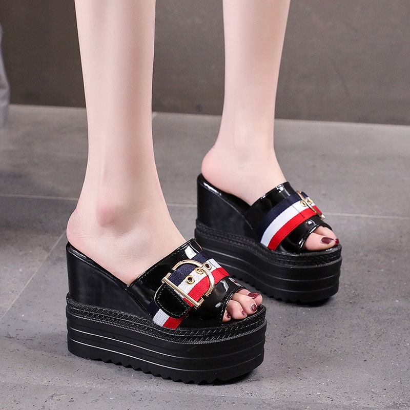 Dép đế xuồng cao gót hở mũi thời trang cho nữ 12cm