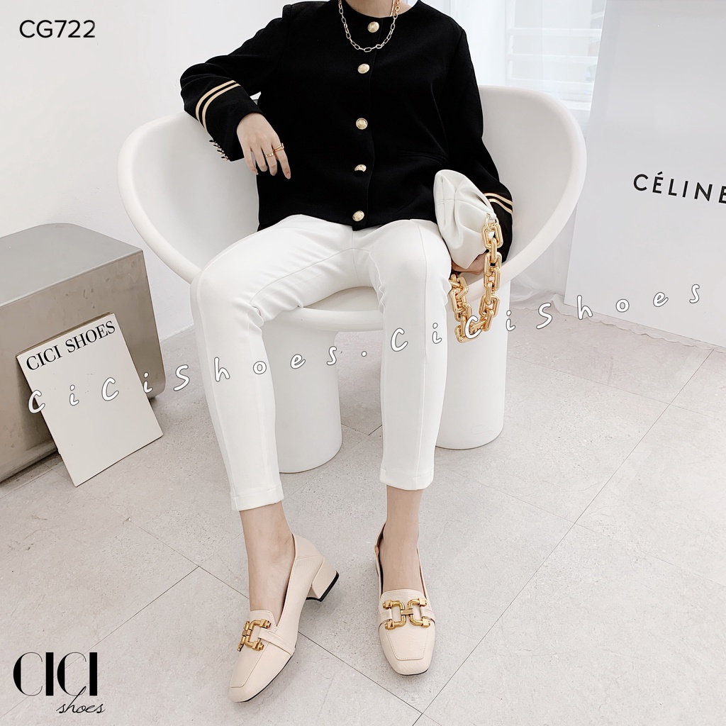 Giày cao gót nữ CiCi Shoes gót vuông 3cm, giầy lười khoá móc câu đồng - CG722