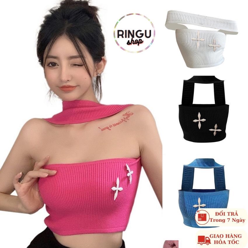 Áo ống cổ yếm áo croptop dáng ôm thời trang có 4 màu chât thun gân- Ringu shop