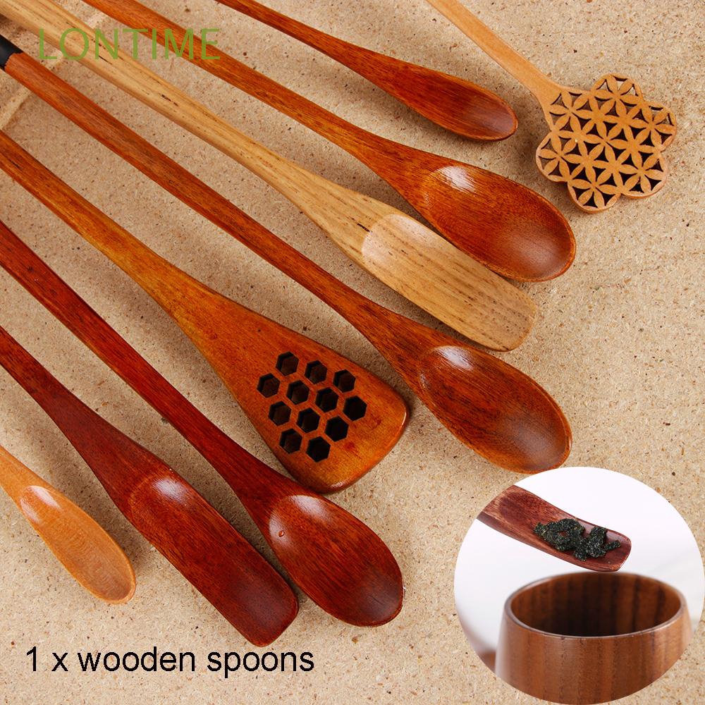 LONTIME Long Handle Wooden Spoon Tea Coffee Stirring Scoop Kitchen Tableware