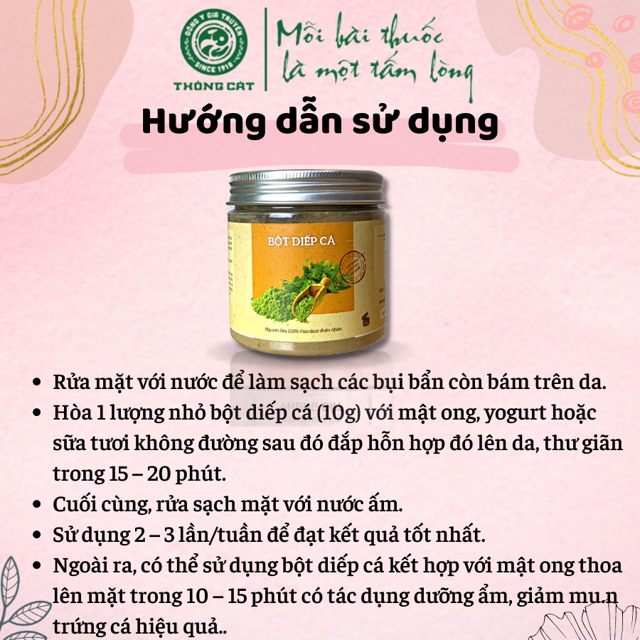 Bột Diếp Cá sấy lạnh THÔNG CÁT 1918 100% Organic , mặt nạ diếp cá giảm mu.n, trắng da, mờ thâm sạm