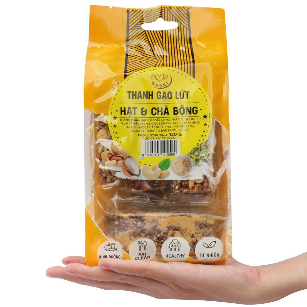 Thanh gạo lứt chà bông Gabri 120g túi  7 thanh thực phẩm healthy hỗ trợ giảm cân giữ gìn vóc dáng
