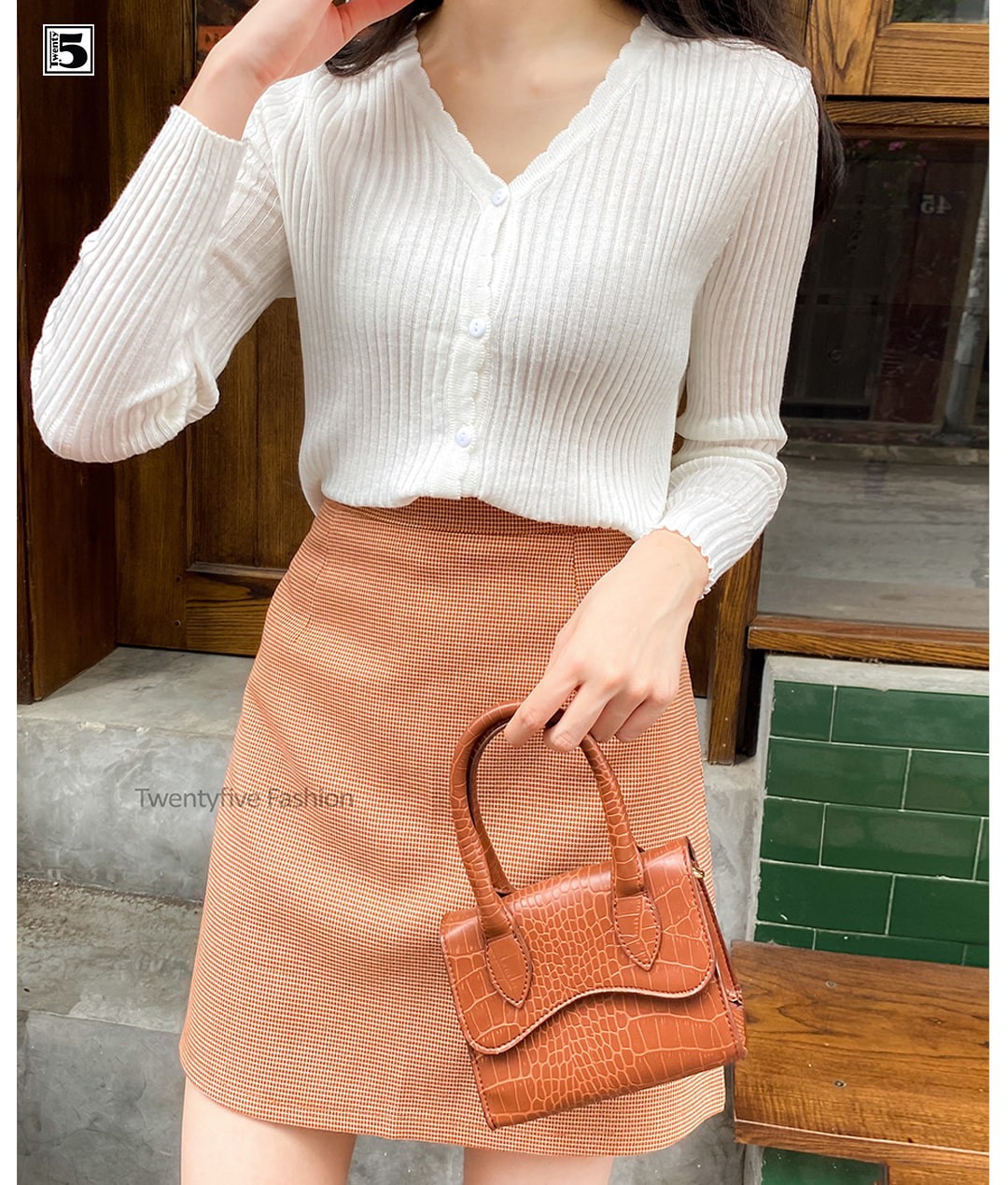 Chân váy chữ A kẻ nhỏ Twentyfive 3381