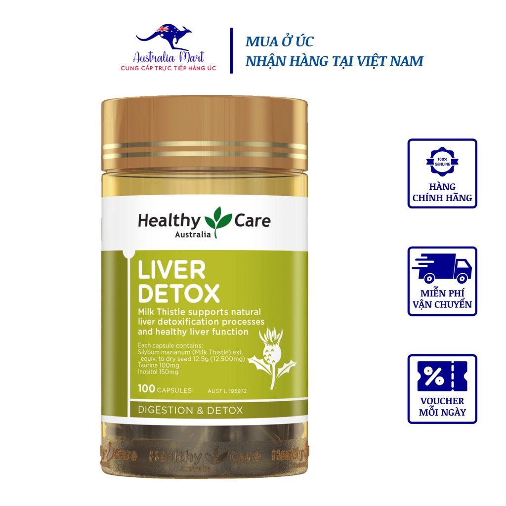 Viên Uống Healthy Care Liver Detox  Úc Giúp Giải Độc Gan, Thanh Lọc Cơ Thể 100 Viên