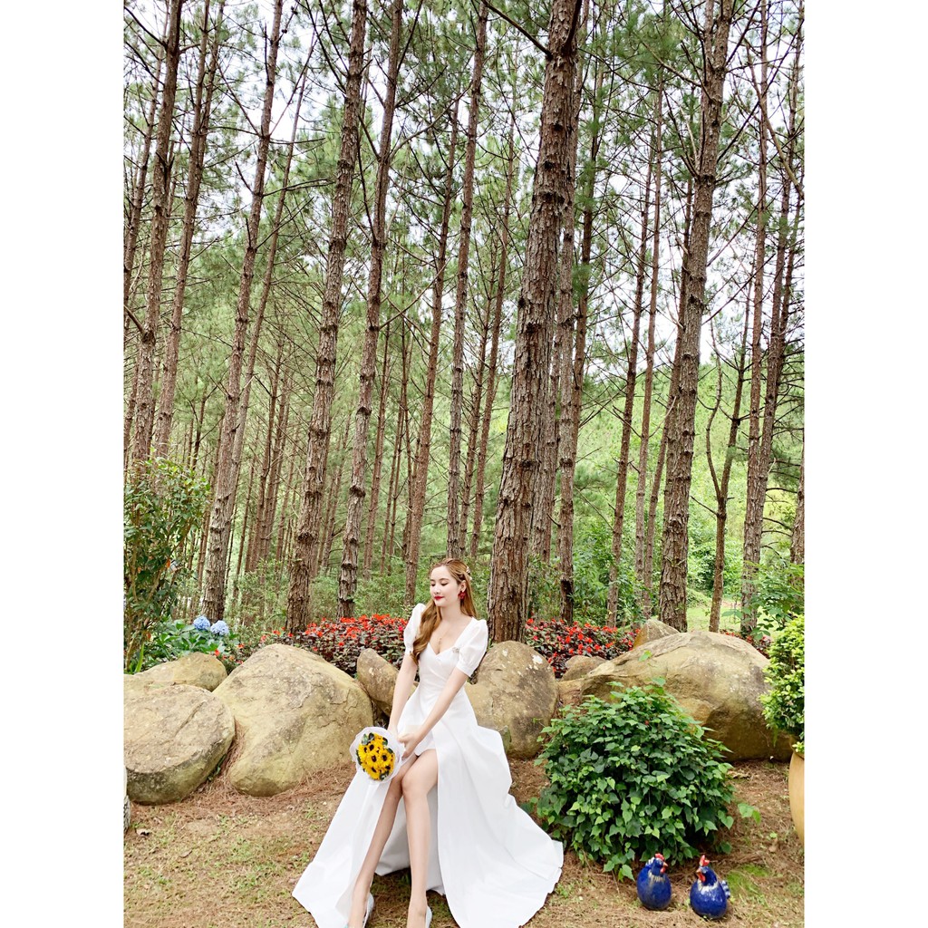 Đầm maxi trắng, dạ hội tay phồng xẻ tà sang trọng - Hình thật Sp 100% | BigBuy360 - bigbuy360.vn