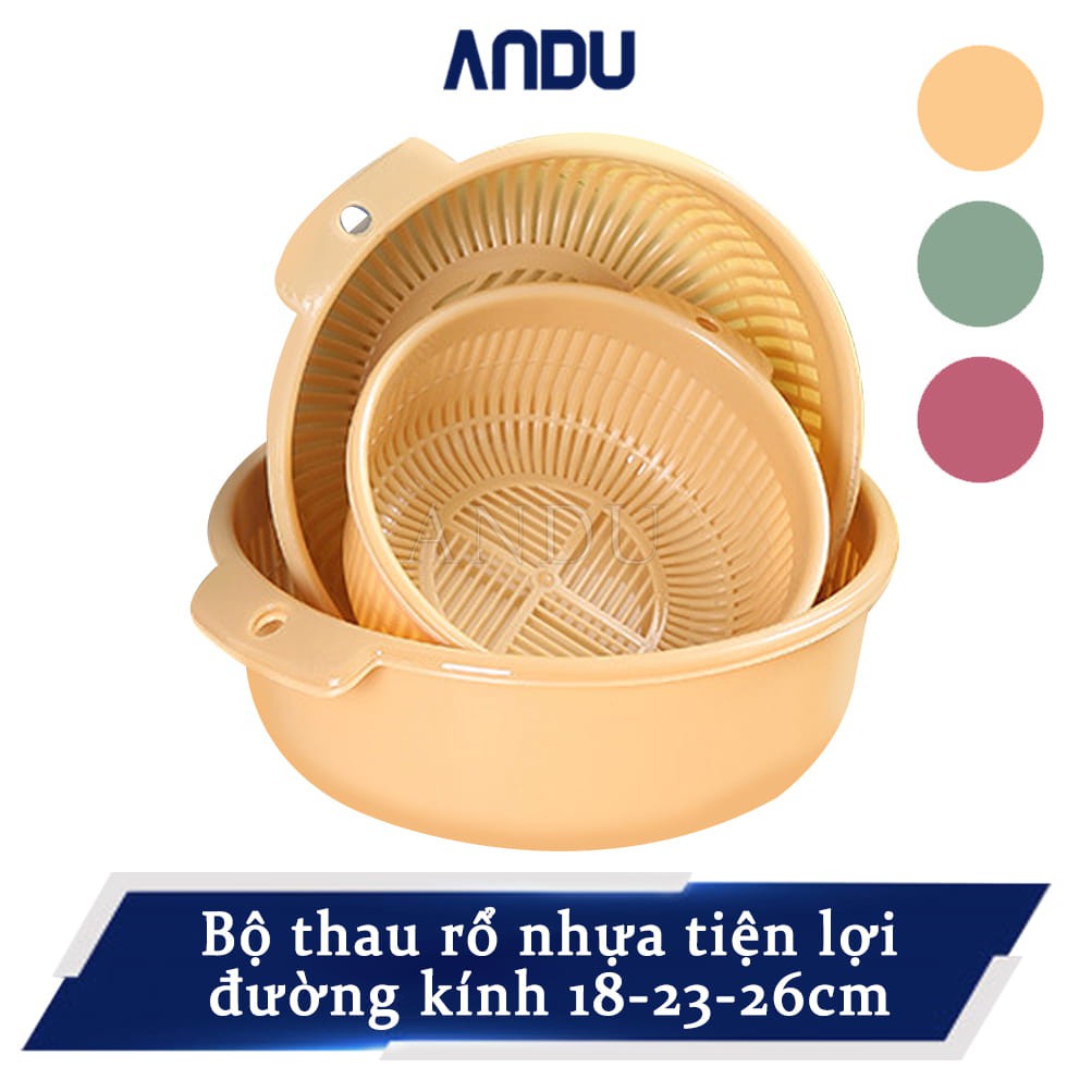 Rổ Rửa Rau Kèm Chậu, Bộ Thau Rổ Nhựa Tiện Lợi Đường Kính 18-23-26cm