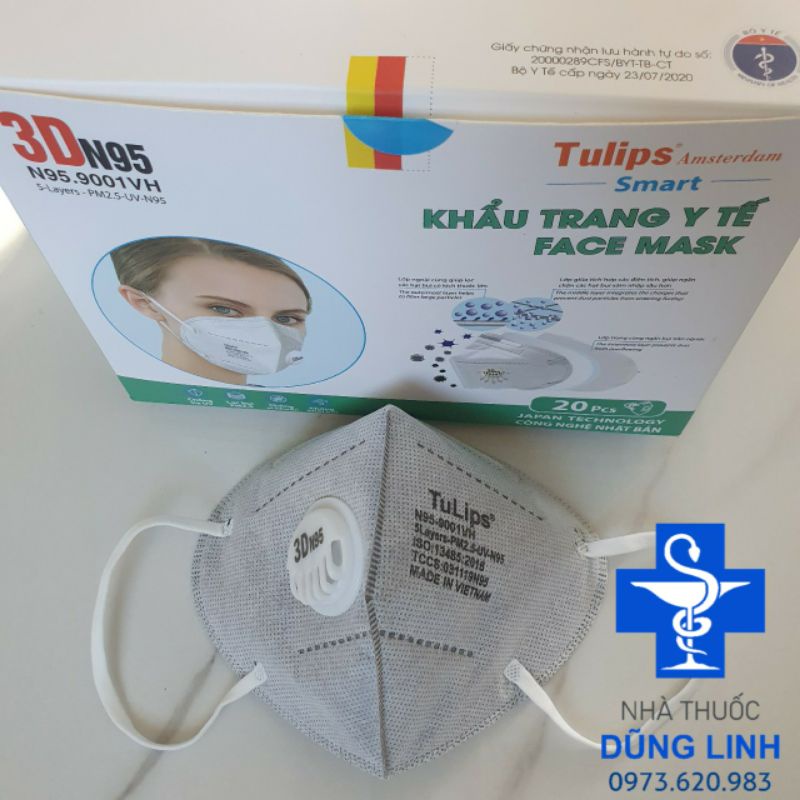 Khẩu trang 3D mask N95 có van thở Tulips công nghệ Nhật Bản chống bụi siêu mịn