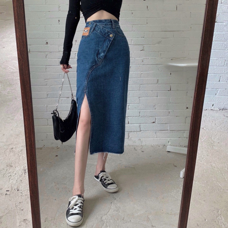 Váy denim dáng rộng lưng cao thời trang mùa xuân mới 2022 dành cho nữ