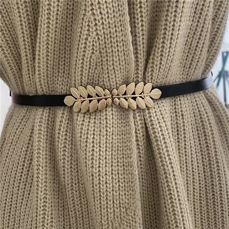 Đai Thắt lưng váy mặt lá bản nhỏ 2.3cm ĐV015 vàng nhẹ sang chảnh - Belt nịt váy đầm chun eo simsimshop